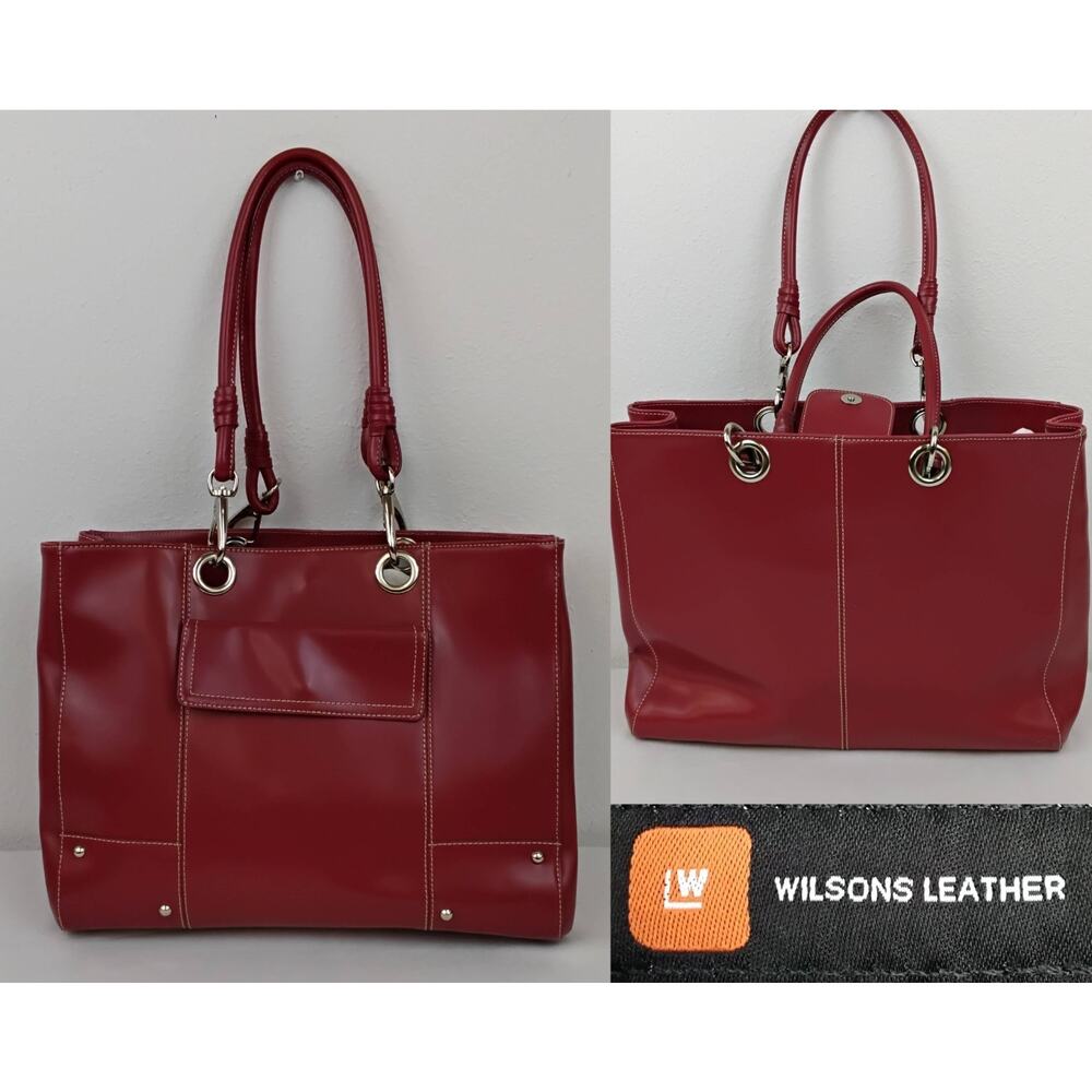 Wilson's Leather Large Tote Bag Purse Red Leather Laptop Size Work Bag #J5589